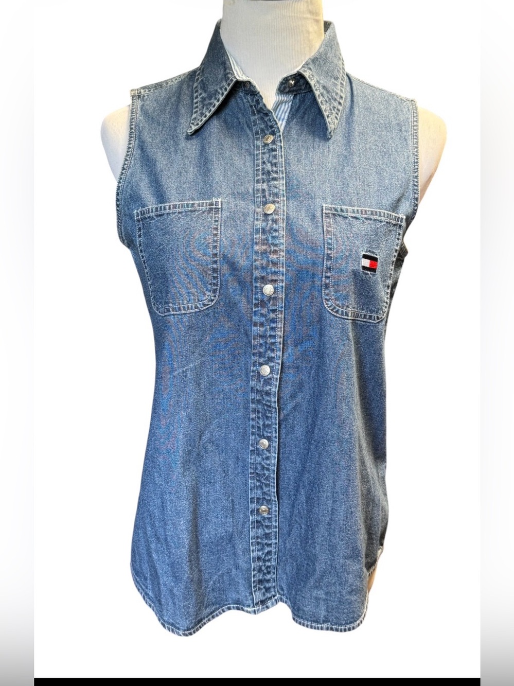 EUC Vintage Tommy Hilfiger Sleeveless Button Down Denim Top SZ 8